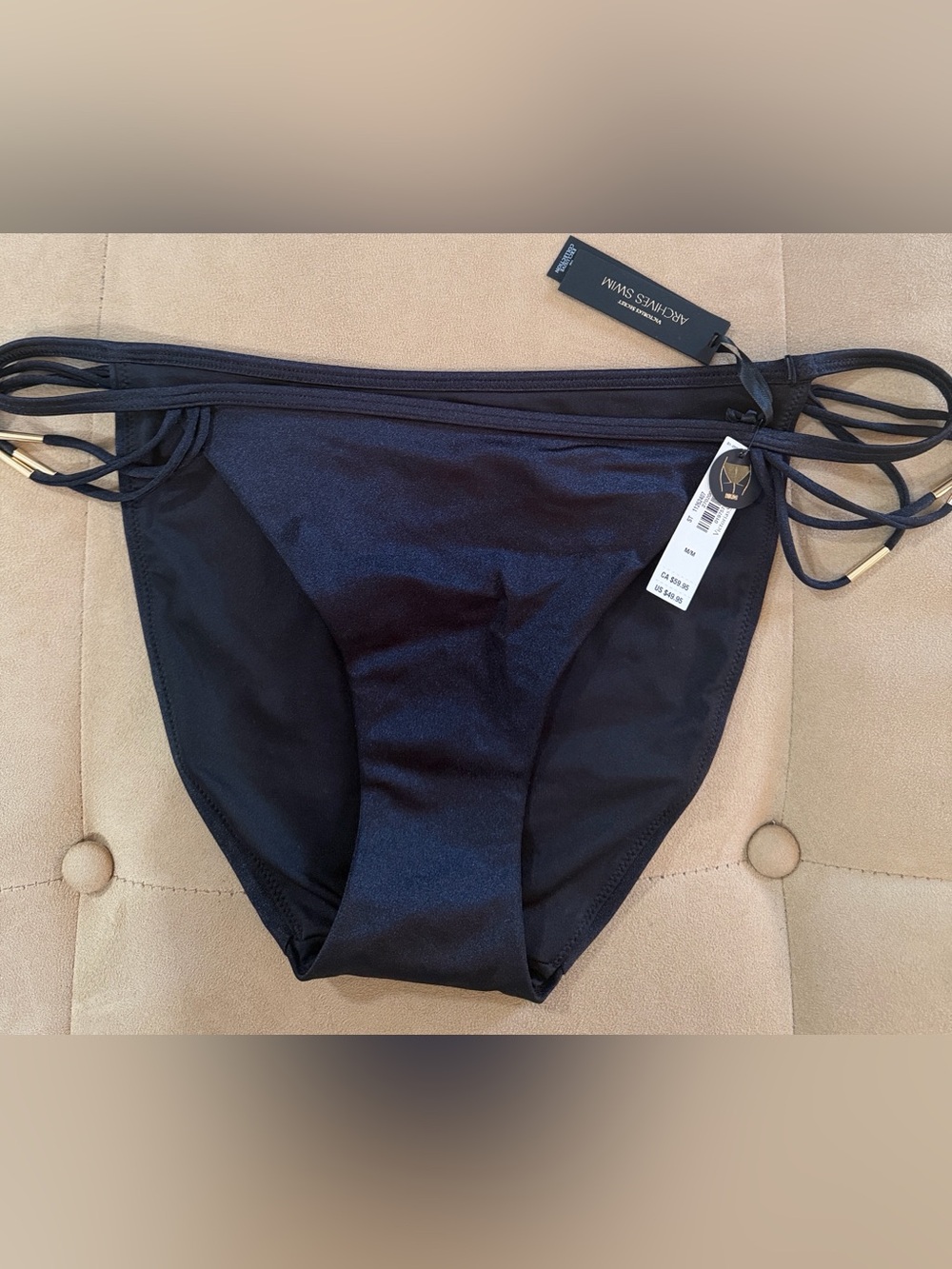 Victoria’s Secret Archives Swim Black Strappy Bikini Bottom M NWT